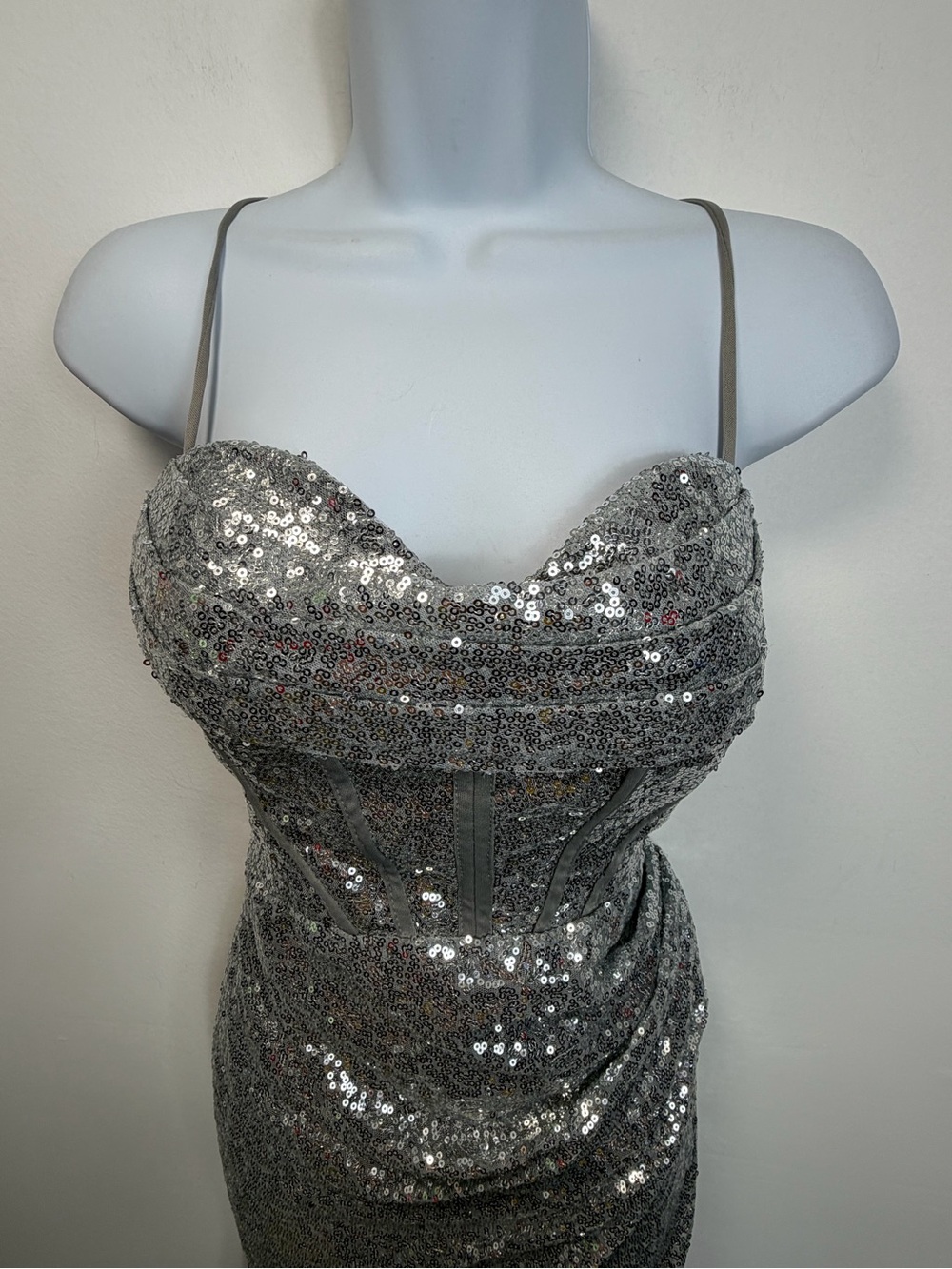 Sequin Corset Evening Gown in Silver - Picture 5 of 15